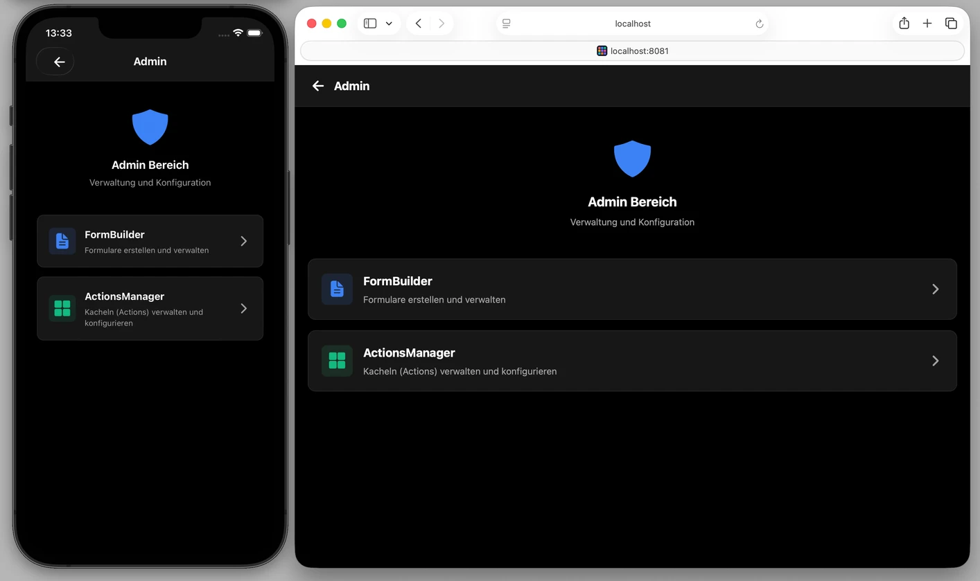 Admin Tool mit Form-Builder und Actions-Manager