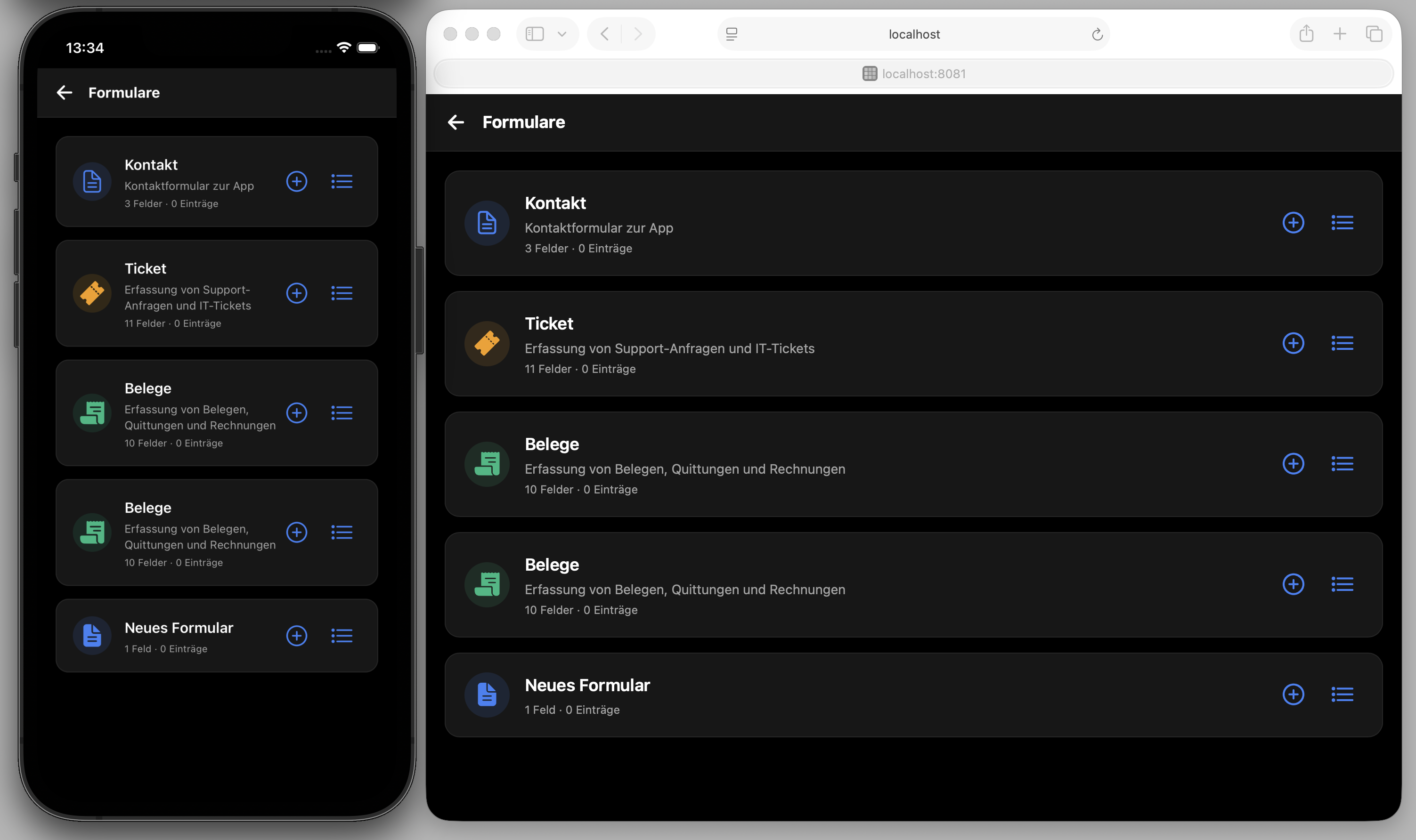 Form-Auswahl für Nutzer